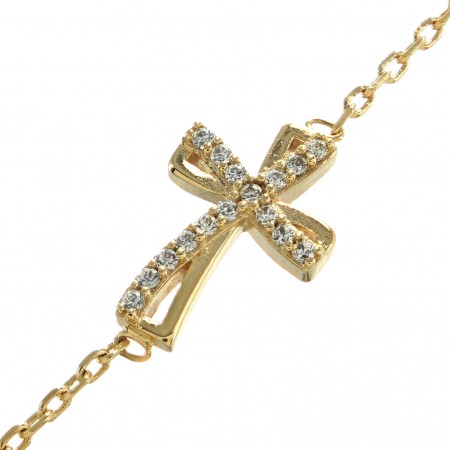 Bracelet en plaqué or avec croix ajourée en strass et fermoir