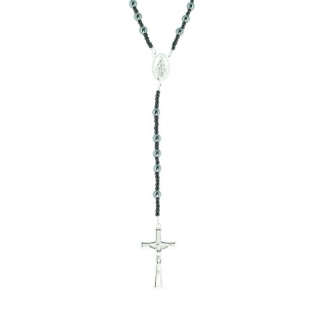 Unbreakable 7mm Hematite rosary with metal clasp and cross