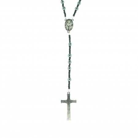 Chapelet en hématite 7mm Incassable avec fermoir et croix en métal