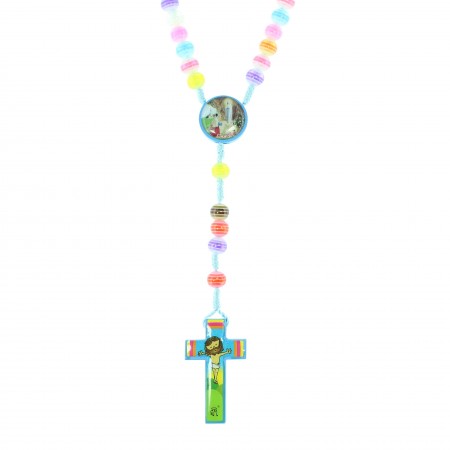 Rosario di Lourdes per bambini in corda con grani colorati da 8 mm