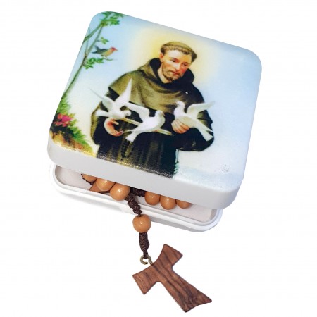 Chapelet de Saint François en corde avec sa boîte illustrée