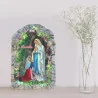 Cadre religieux en bois Vierge Marie, Grotte de Lourdes et Dizainier à la rose 7,5 x 11 cm