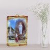 Quadro religioso di legno forma pergamena Apparizione di Lourdes dorata 17,5 x 25 cm