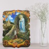 Targa in legno dell'Apparizione di Lourdes con riflessi dorati 24x18cm