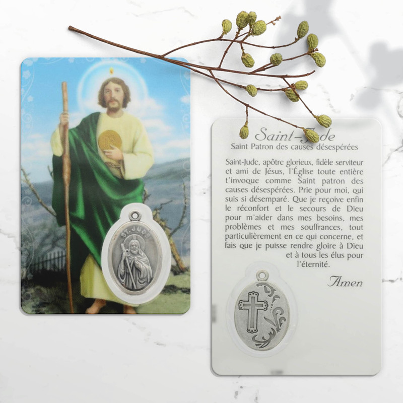 Prayer card of Saint Jude with medal language French