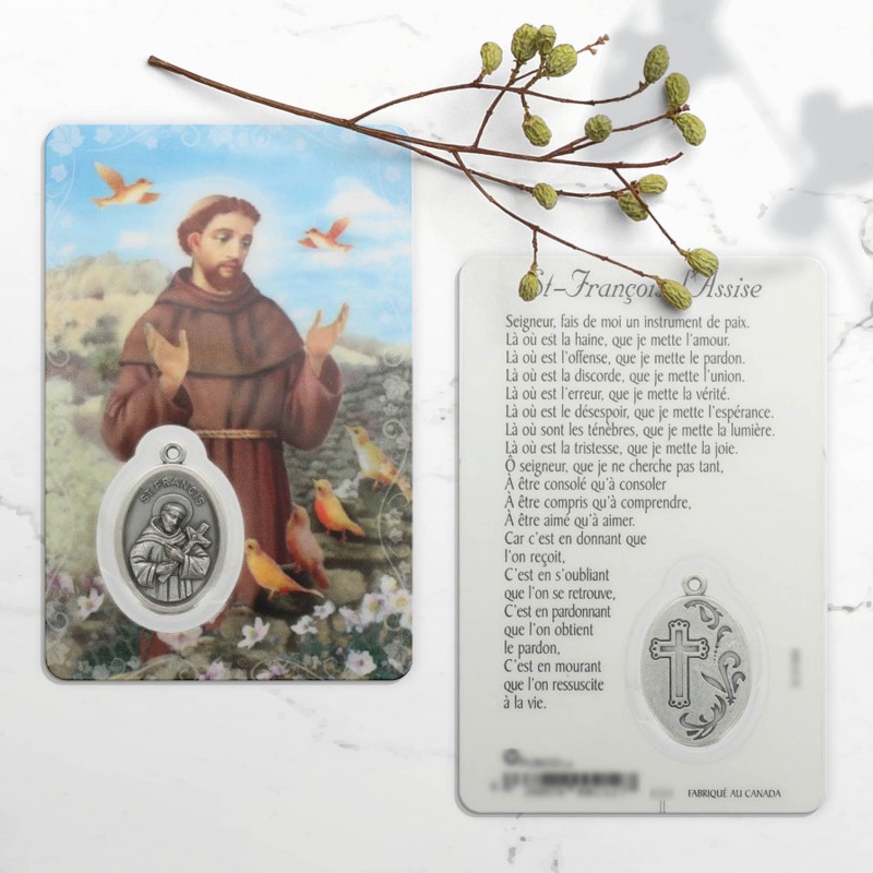 Prayer card Saint Francis of Assisi with medal