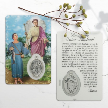 Carte de prière Saint Raphaël avec médaille