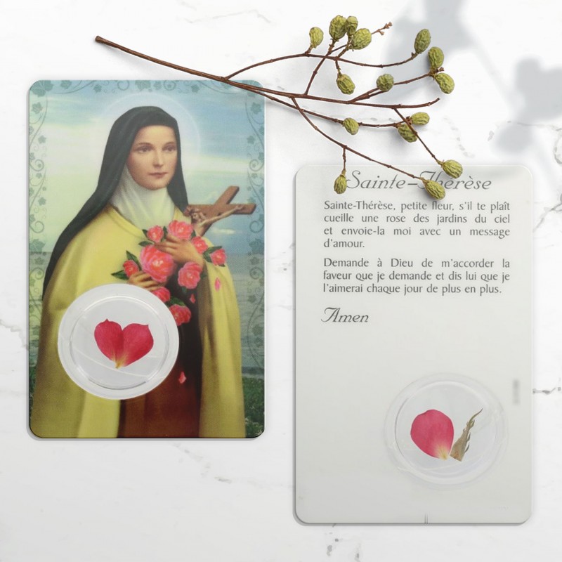 Carte de prière de Sainte Thérèse avec fleurs