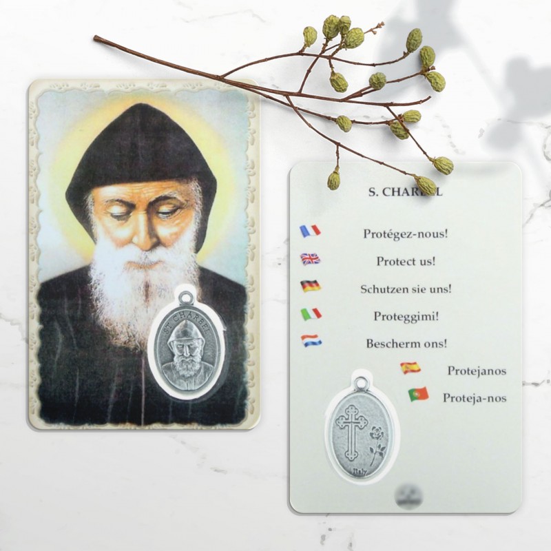 Saint Charbel Prayer Card with a medal