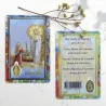 Lourdes Apparition prayer card in Thick plastic with a Miraculous golden medal