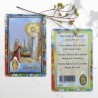 Image religieuse Apparition de Lourdes et médaille dorée Vierge Miraculeuse plastifiée.