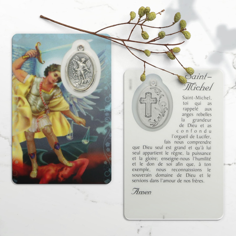 Carte de prière de Saint Michel avec médaille langue Français