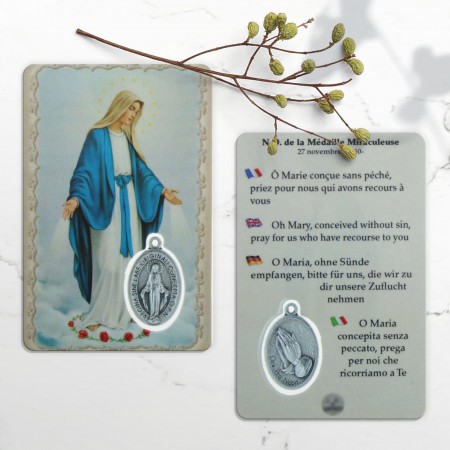 Our Lady of Grace Prayer Card with a medal