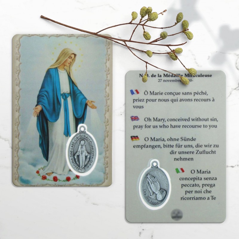 Santino della Madonna Miracolosa con una medaglia
