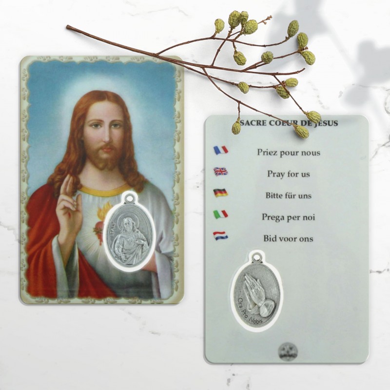 Sacred Heart of JesusPrayer Card with medal