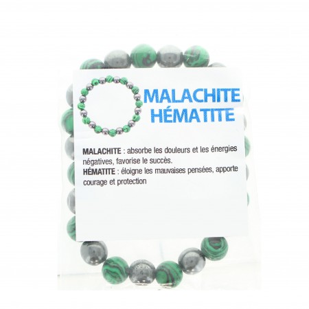 Bracelet en pierres naturelles d'Hématite et Malachite avec croix