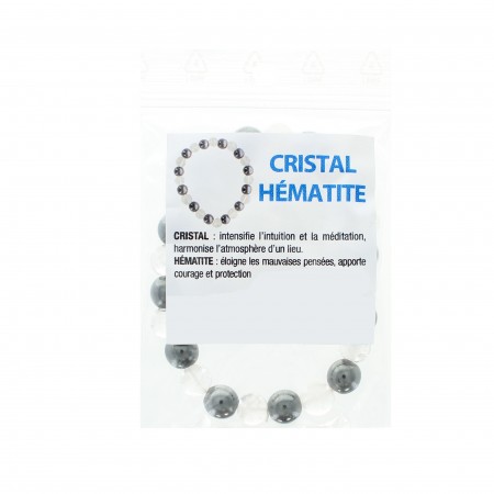 Bracciale in pietra naturale di ematite e cristallo con croce