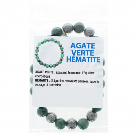 Bracelet en pierres naturelles d'Hématite et Agate verte avec croix