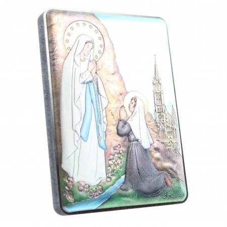 Cadre Apparition de Lourdes sur plaque métal 17x10cm