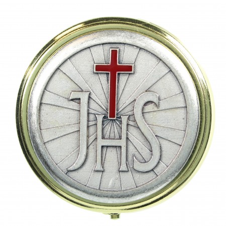 Porta ostia JHS in oro con croce rossa