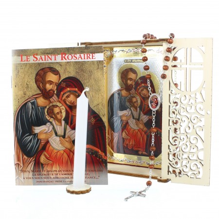 Holy Rosary box with rosary, candle and prayer booklet