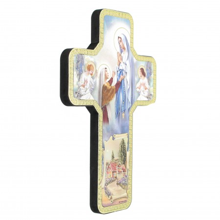 18x12cm Decorative cross of the Apparition of Lourdes with angels