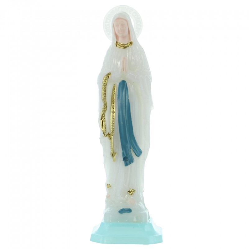 Statua di Madonna di Lourdes da 7,5 cm con base blu luminosa