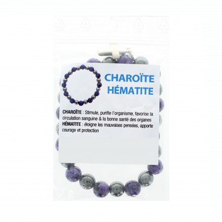 Bracelet en pierres naturelles d'Hématite et Charoïte avec croix