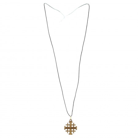 Bethlehem olive wood Jerusalem cross rope necklace