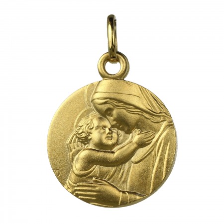 Medaglia Placcata d'Oro Madonna e Gesù Bambino 15mm