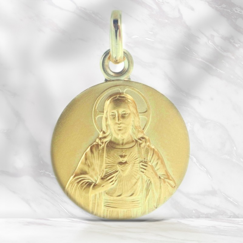 Medaglia del Sacro Cuore di Gesù placcata oro 18mm