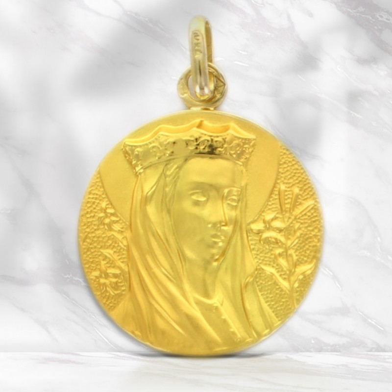 Medal of the Crowned Holy Mary in gold of 20 mm