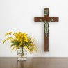 Crucifix bois foncé et Christ argenté 10,5 cm