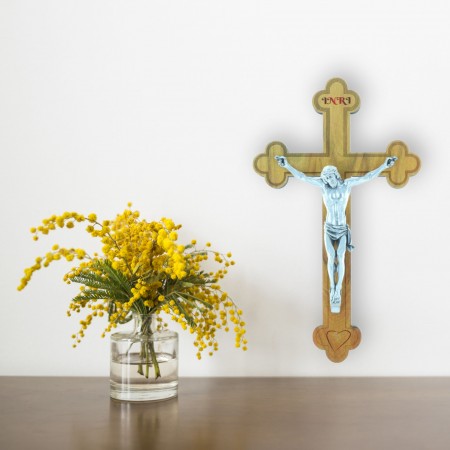 Crocifisso legno trilobato e Cristo argentato 16 cm