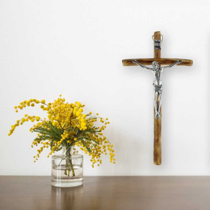 Wooden Crucifix with silver Christ
