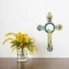 Crocifisso di metallo dorato con 4 immaginette di Lourdes 12cm
