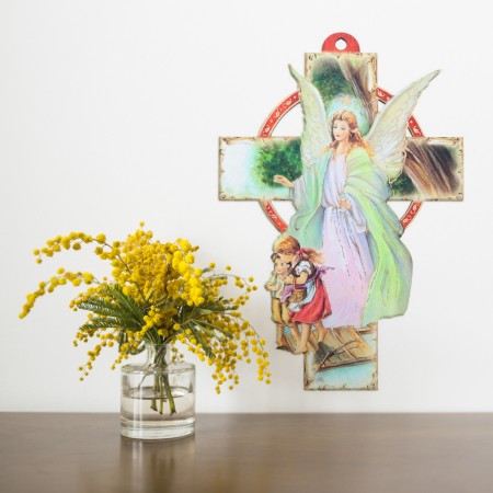 Angel cross in cut wood 10x15cm