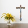 Crucifix bois Christ et Apparition de Lourdes argentés 12 cm