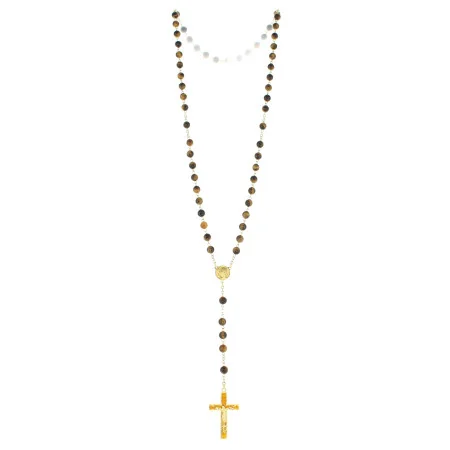 Rosario in oro con pietre occhio di tigre da 6 mm e croce smaltata