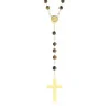 Rosario in oro con pietre occhio di tigre da 6 mm e croce smaltata