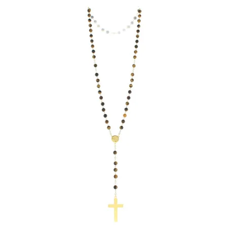 Rosario in oro con pietre occhio di tigre da 6 mm e croce smaltata