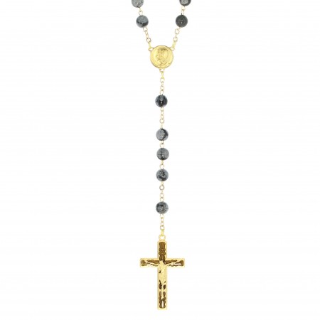 6mm Obsidian gold rosary with enamelled cross