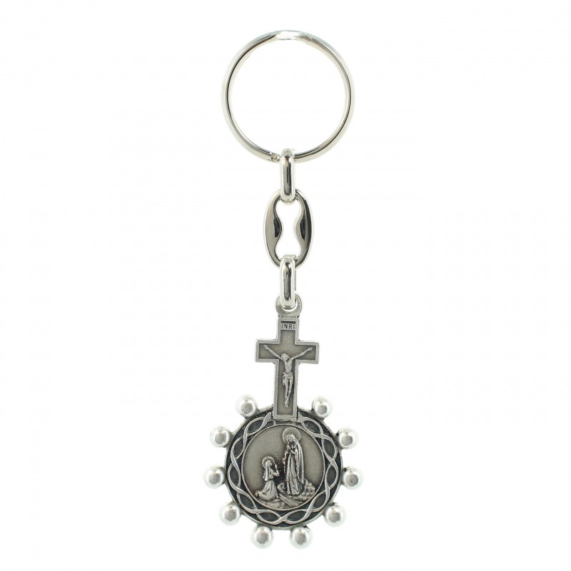 Porte-clé dizainier Apparition de Lourdes et Saint Christophe en métal -  Symbole de protection et de dévotion