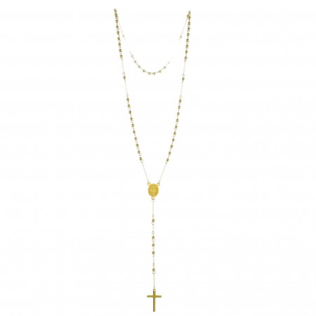 Collana rosario in acciaio dorato con cuore Apparizione di Lourdes e San Benedetto