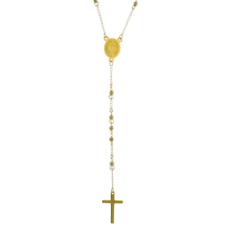Gold-plated steel rosary necklace with center piece Apparition of Lourdes and Saint Benoit
