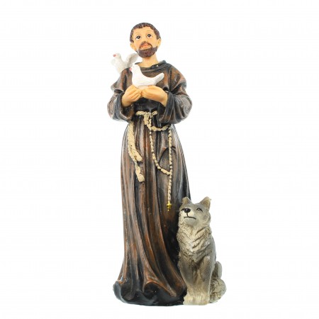 Statua di San Francesco d'Assisi con lupo in resina da 20cm