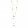 Amber color rosary with Our Lady of Grace center piece and purple beads