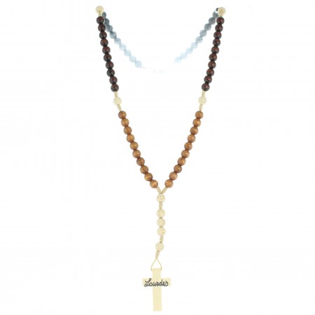 Cord rosary in four-tone woodbeads