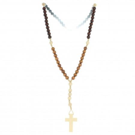 Cord rosary in four-tone woodbeads