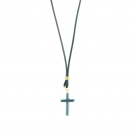 Necklace with hematite cross and golden Christ